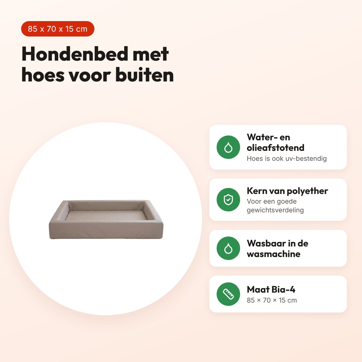 Bia Bed outdoor hondenmand taupe Bia-4 85 x 70 x 15 cm – waterafstotend – voordelen