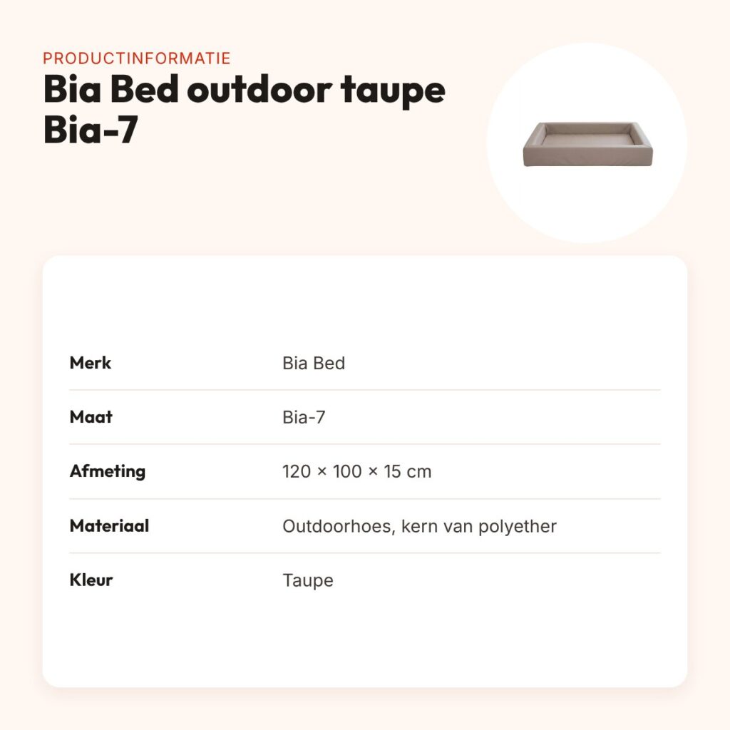 Bia Bed outdoor hondenmand taupe Bia-7 120 x 100 x 15 cm – waterafstotend – productinformatie