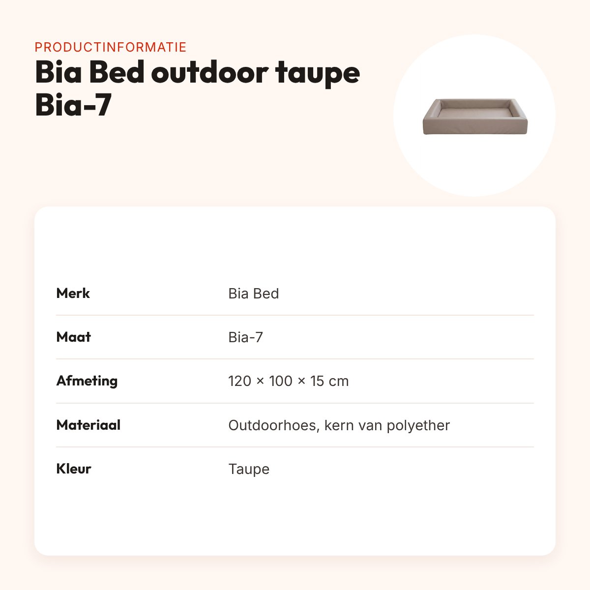 Bia Bed outdoor hondenmand taupe Bia-7 120 x 100 x 15 cm – waterafstotend – productinformatie
