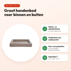 Bia Bed outdoor hondenmand taupe Bia-7 120 x 100 x 15 cm – waterafstotend – voordelen