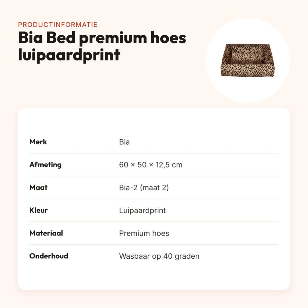 Bia Bed premium hoes luipaardprint 60 x 50 x 12,5 cm – maat 2 – productinformatie