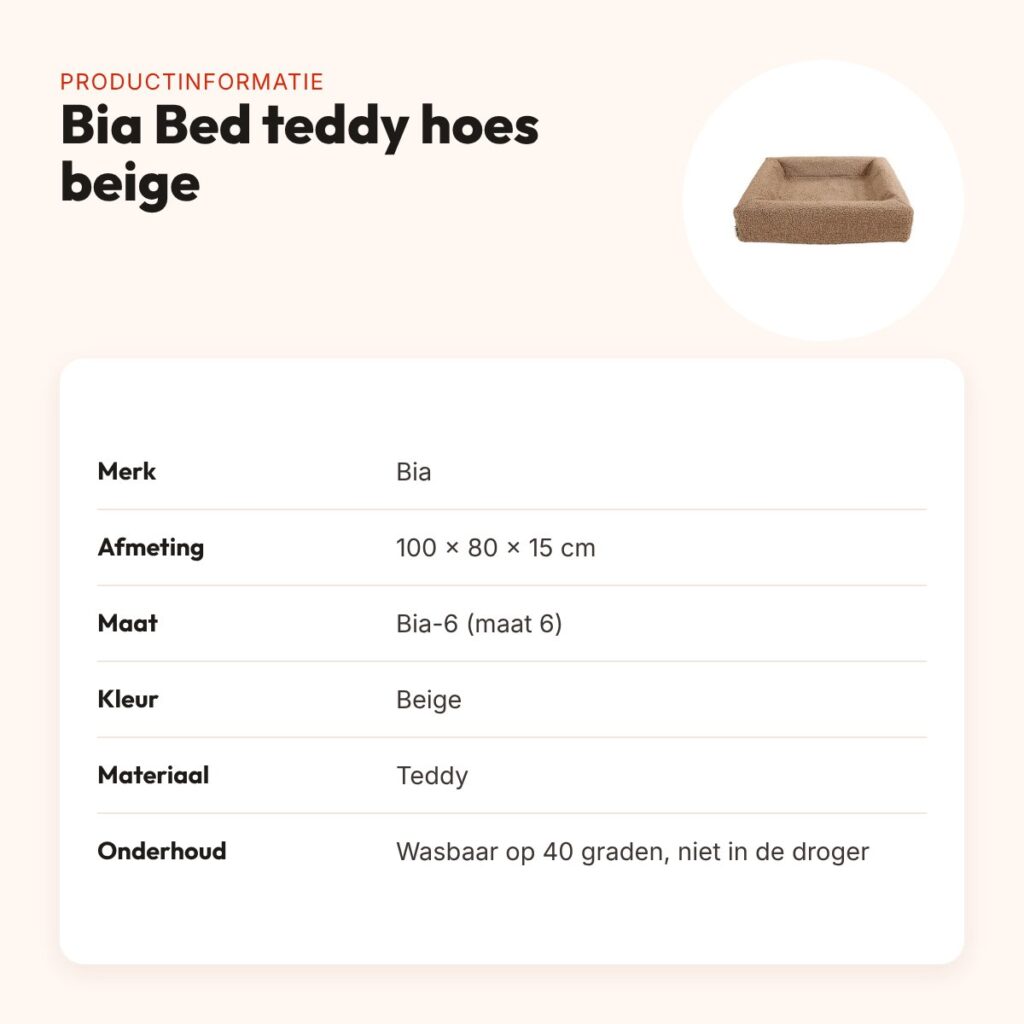Bia Bed premium hoes teddy beige 100 x 80 x 15 cm – maat 6 – productinformatie