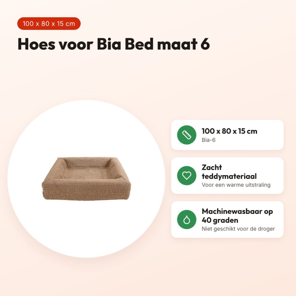 Bia Bed premium hoes teddy beige 100 x 80 x 15 cm – maat 6 – voordelen