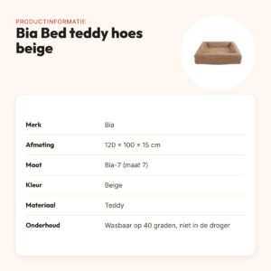 Bia Bed premium hoes teddy beige 120 x 100 x 15 cm – maat 7 – productinformatie