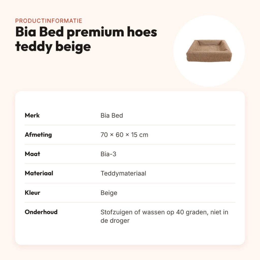 Bia Bed premium hoes teddy beige 70 x 60 x 15 cm – maat 3 – productinformatie