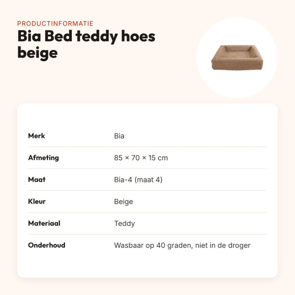 Bia Bed premium hoes teddy beige 85 x 70 x 15 cm – maat 4 – productinformatie