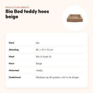 Bia Bed premium hoes teddy beige 85 x 70 x 15 cm – maat 4 – productinformatie