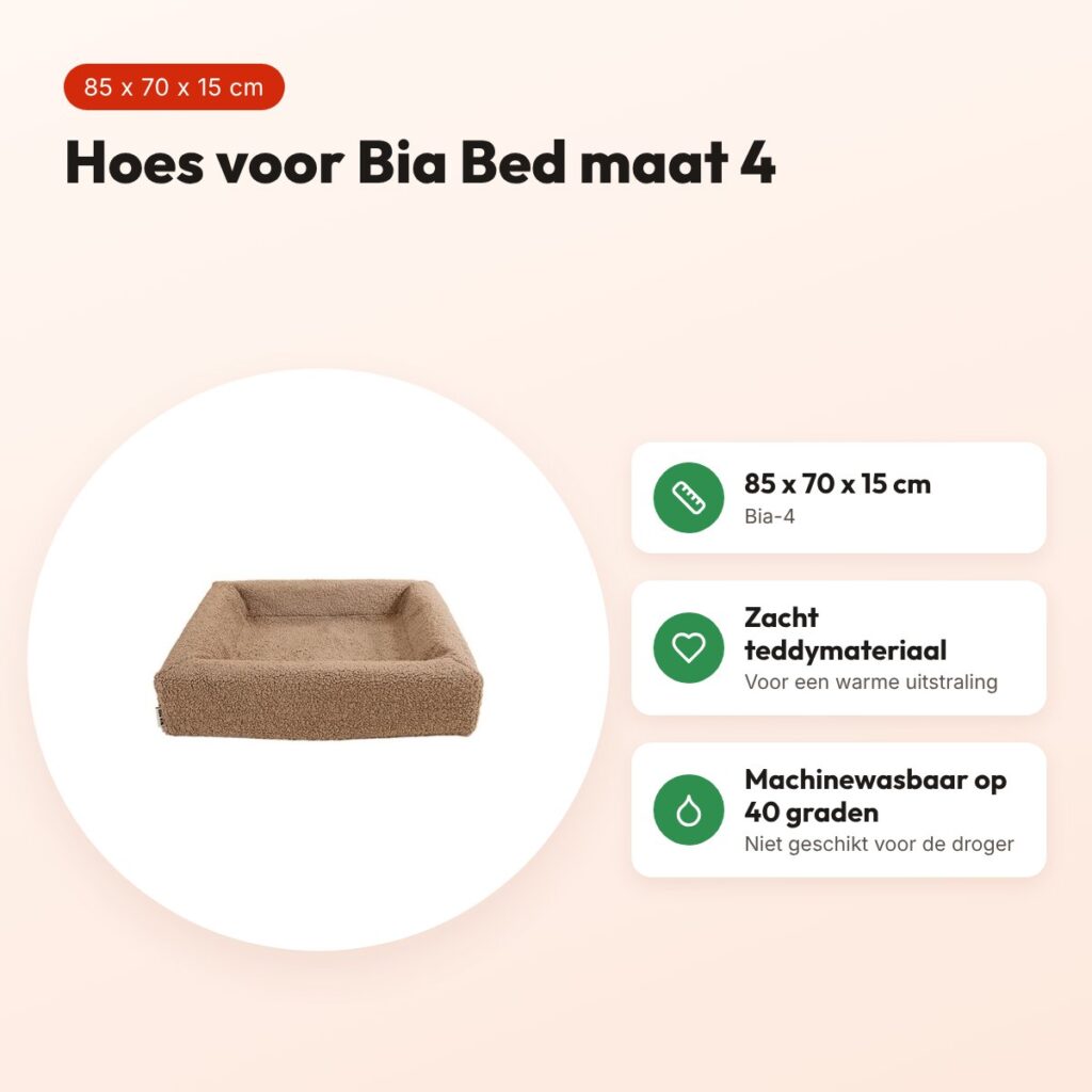 Bia Bed premium hoes teddy beige 85 x 70 x 15 cm – maat 4 – voordelen