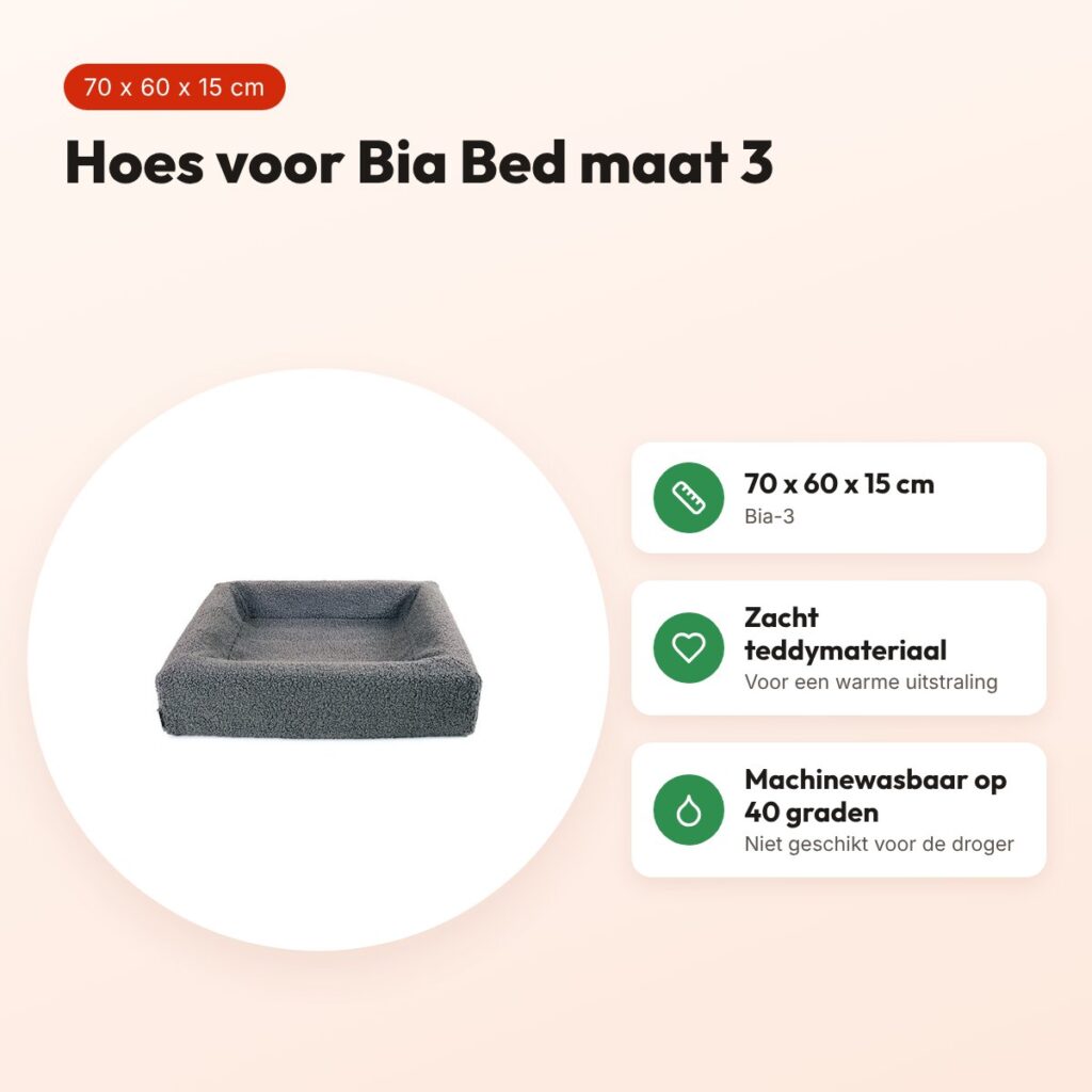 Bia Bed premium hoes teddy grijs 70 x 60 x 15 cm – maat 3 – voordelen
