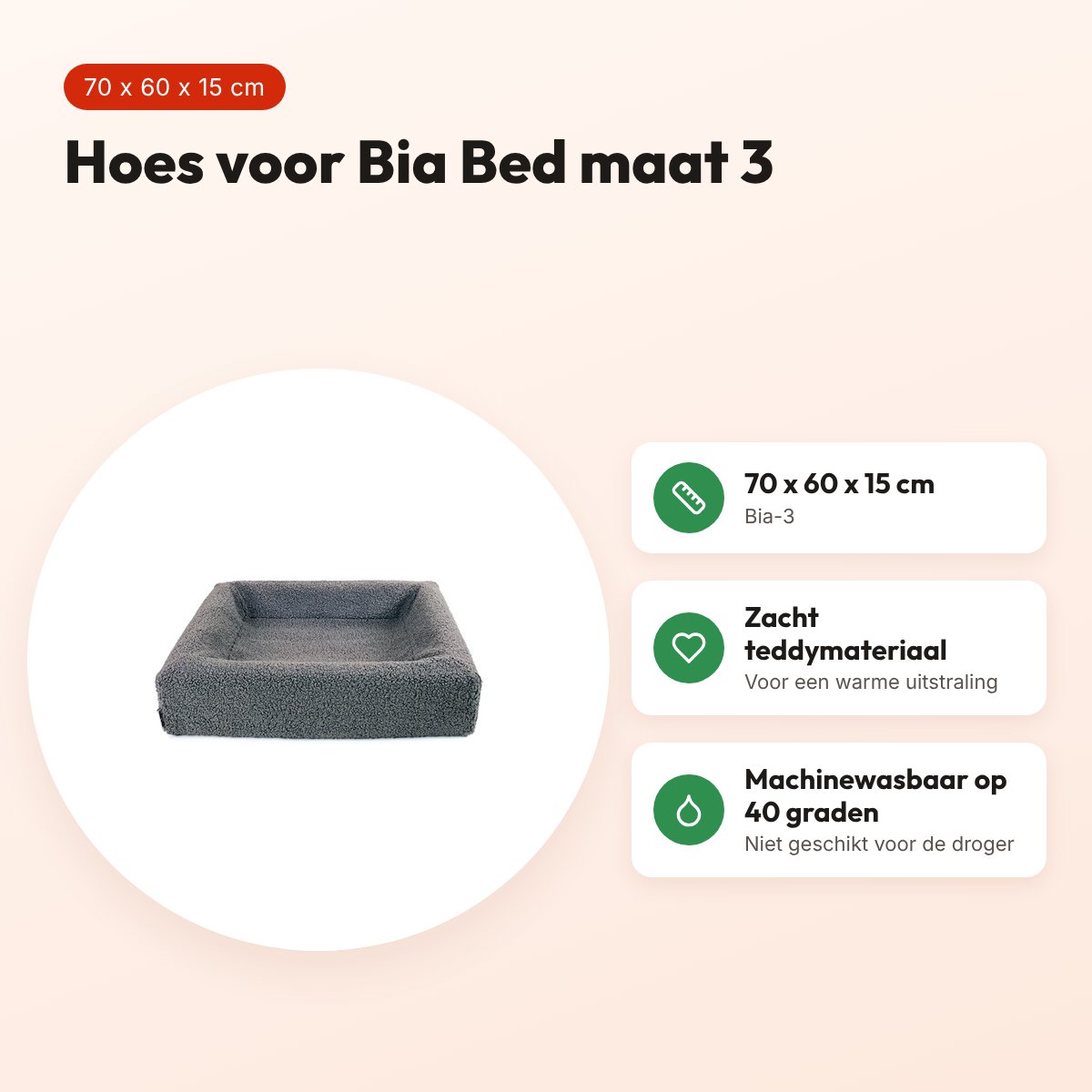 Bia Bed premium hoes teddy grijs 70 x 60 x 15 cm – maat 3 – voordelen