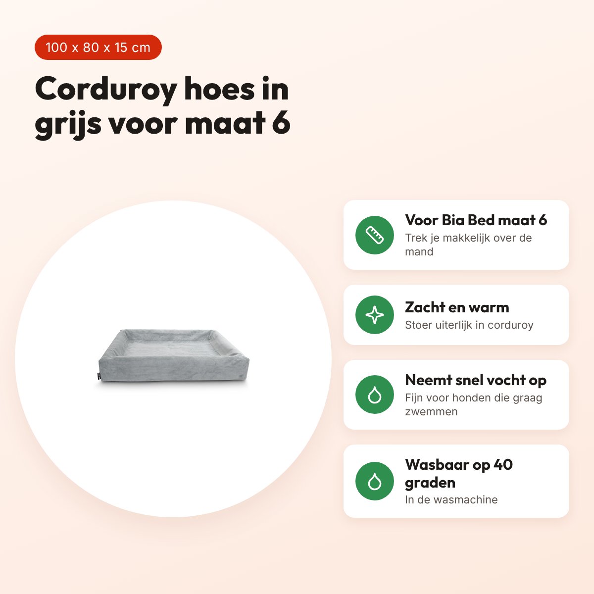 Bia Bed rib hoes hondenmand grijs 100 x 80 x 15 cm – corduroy, maat 6 – voordelen