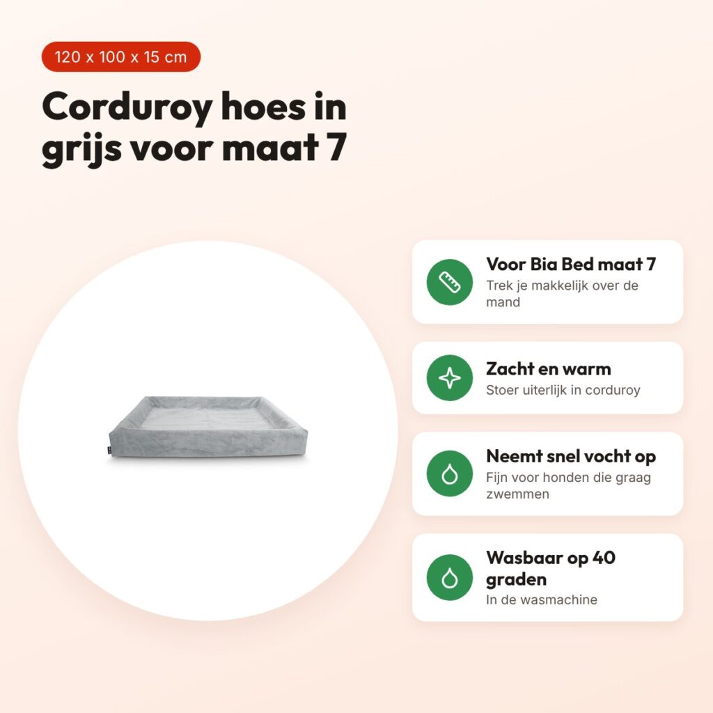 Bia Bed rib hoes hondenmand grijs 120 x 100 x 15 cm – corduroy, maat 7 – voordelen