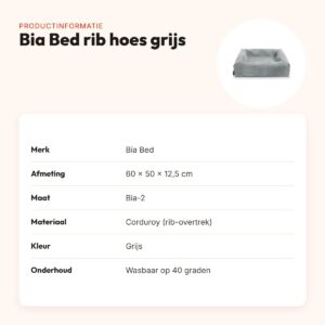 Bia Bed rib hoes hondenmand grijs 60 x 50 x 12,5 cm – corduroy, maat 2 – productinformatie