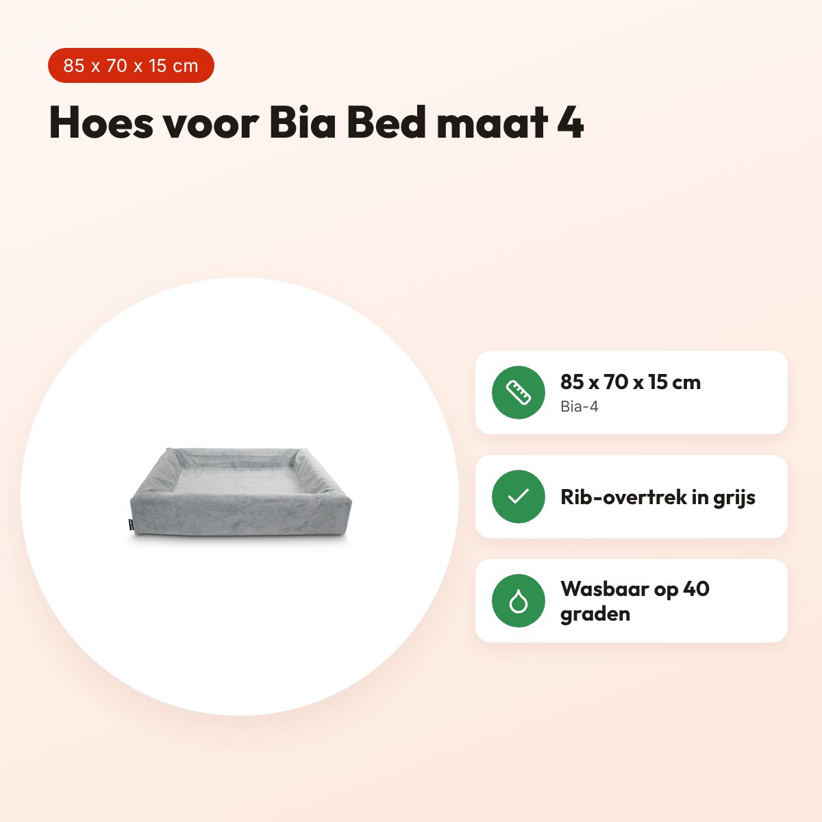 Bia Bed rib hoes hondenmand grijs 85 x 70 x 15 cm – corduroy, maat 4 – voordelen