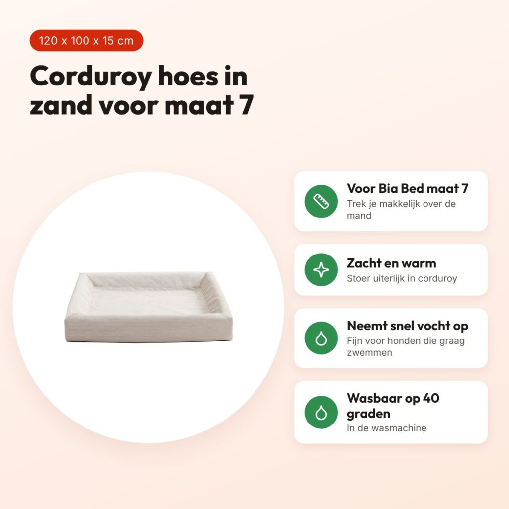 Bia Bed rib hoes hondenmand zand 120 x 100 x 15 cm – corduroy, maat 7 – voordelen