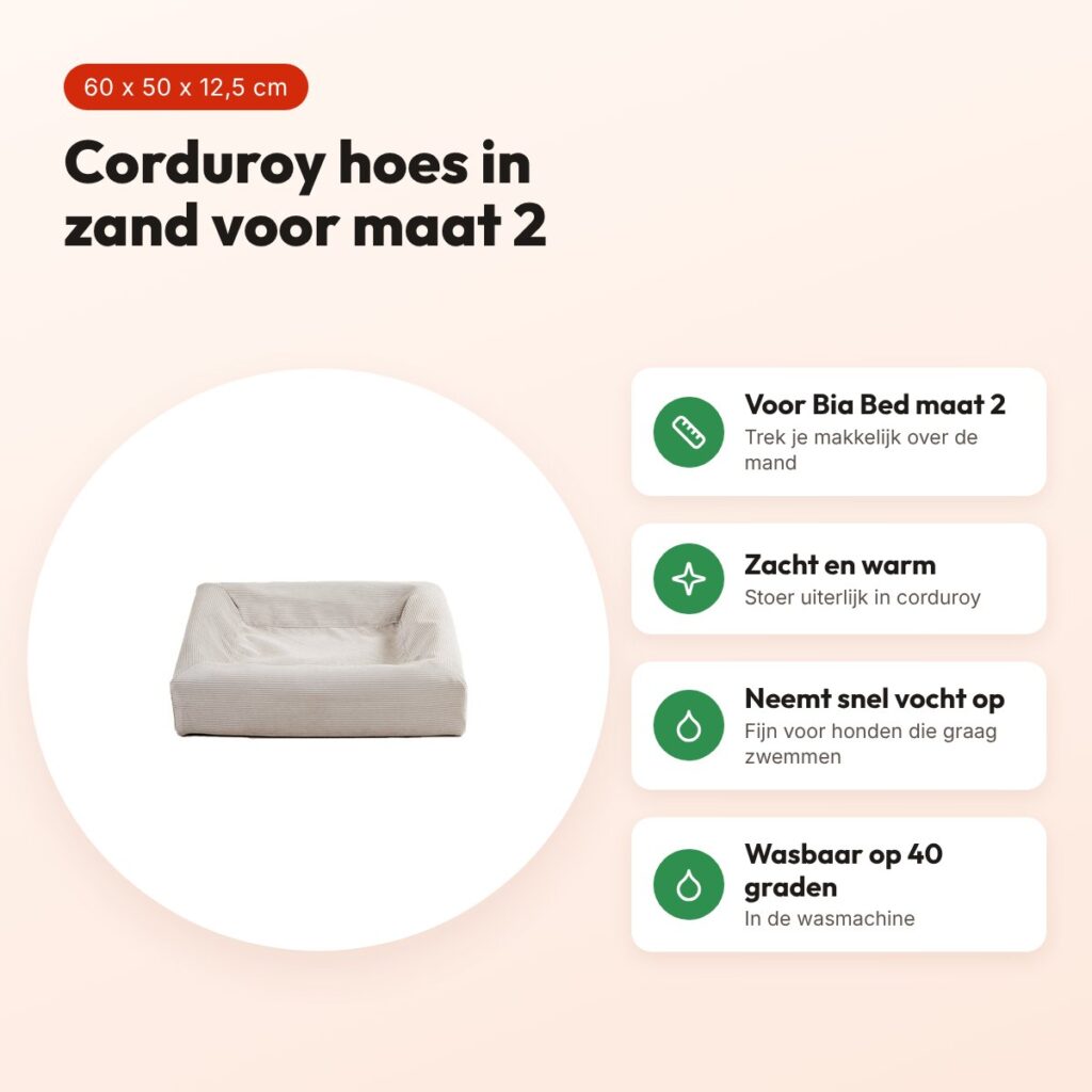 Bia Bed rib hoes hondenmand zand 60 x 50 x 12,5 cm – corduroy, maat 2 – voordelen