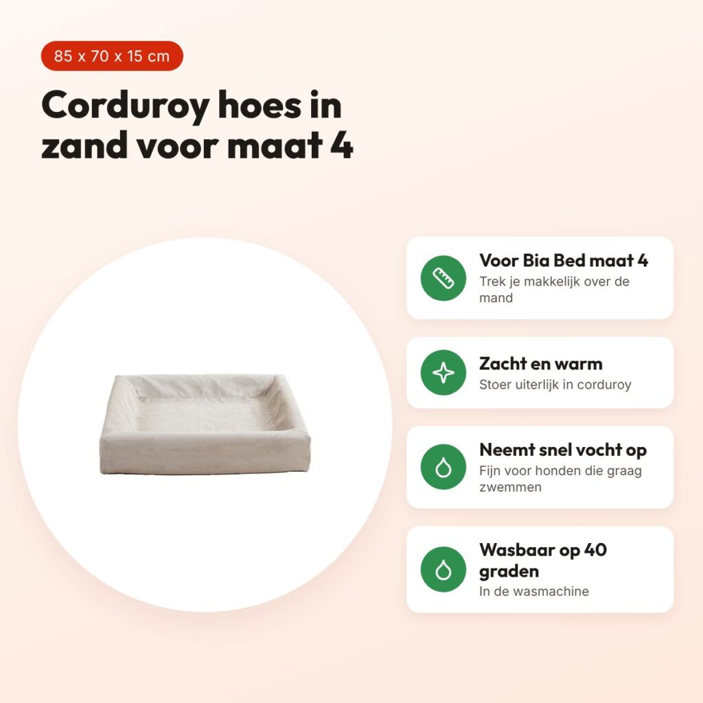 Bia Bed rib hoes hondenmand zand 85 x 70 x 15 cm – corduroy, maat 4 – voordelen