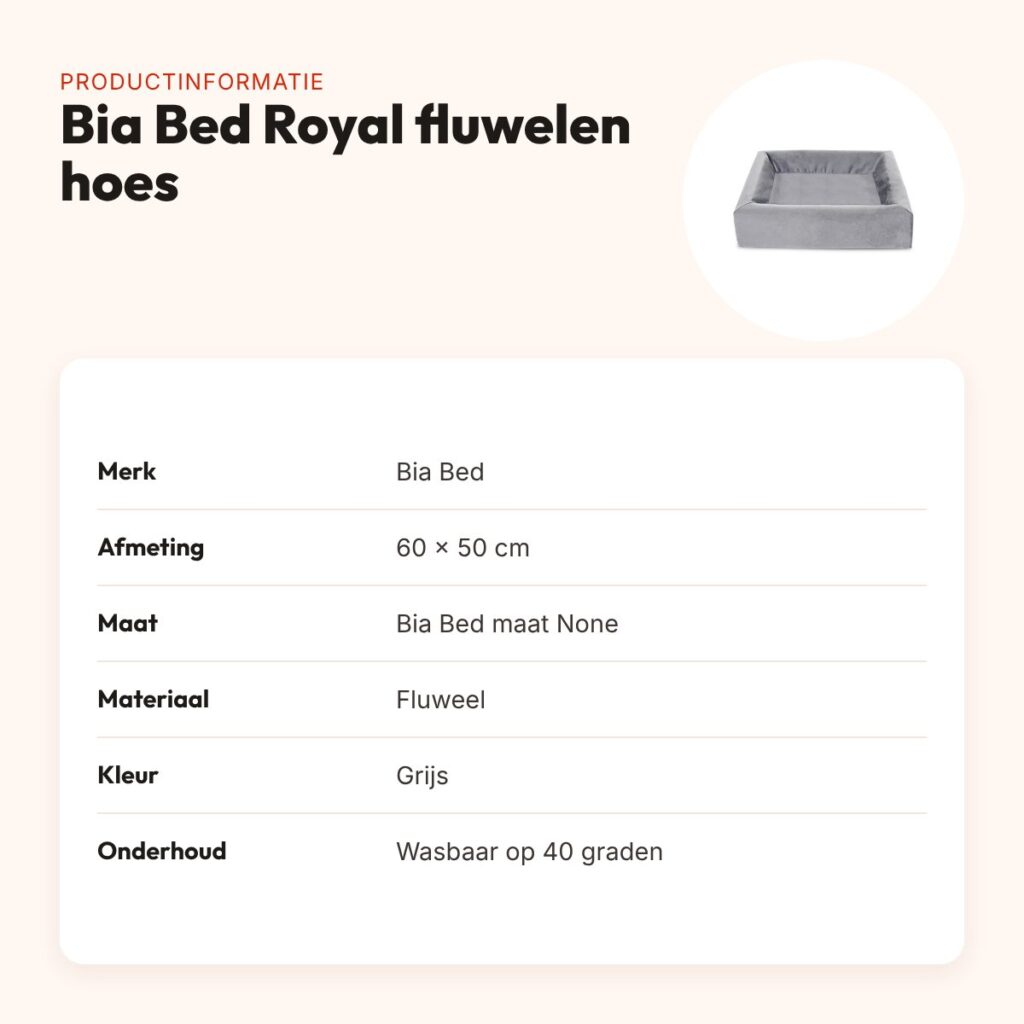 Bia Bed Royal fluwelen hoes hondenmand grijs 60 x 50 cm – productinformatie