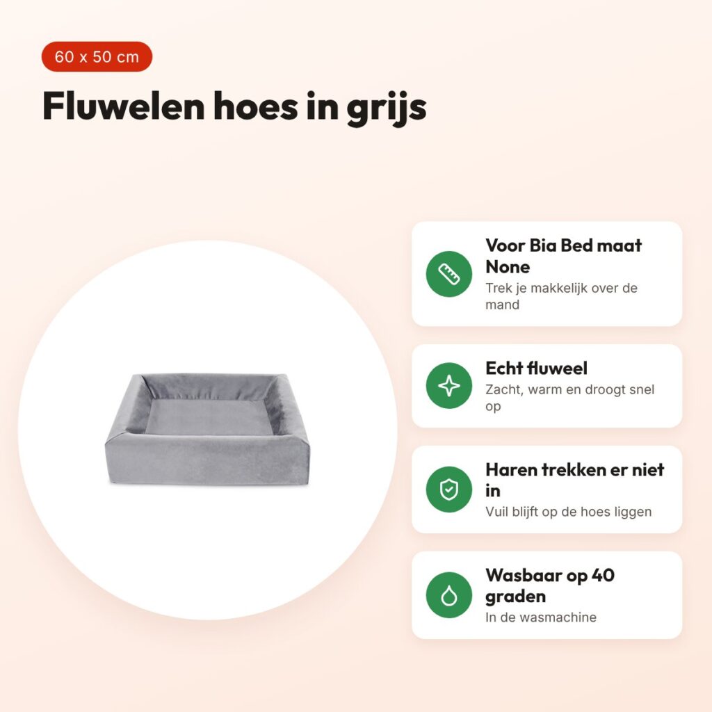 Bia Bed Royal fluwelen hoes hondenmand grijs 60 x 50 cm – voordelen