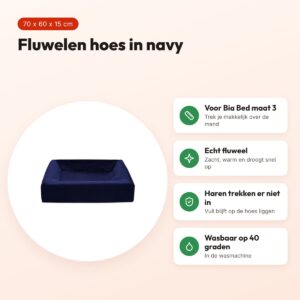 Bia Bed Royal fluwelen hoes hondenmand navy 70 x 60 x 15 cm – maat 3 – voordelen