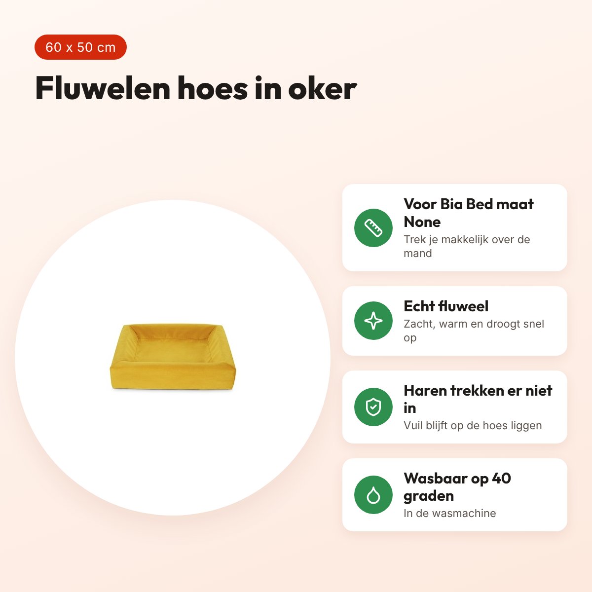 Bia Bed Royal fluwelen hoes hondenmand oker 60 x 50 cm – voordelen