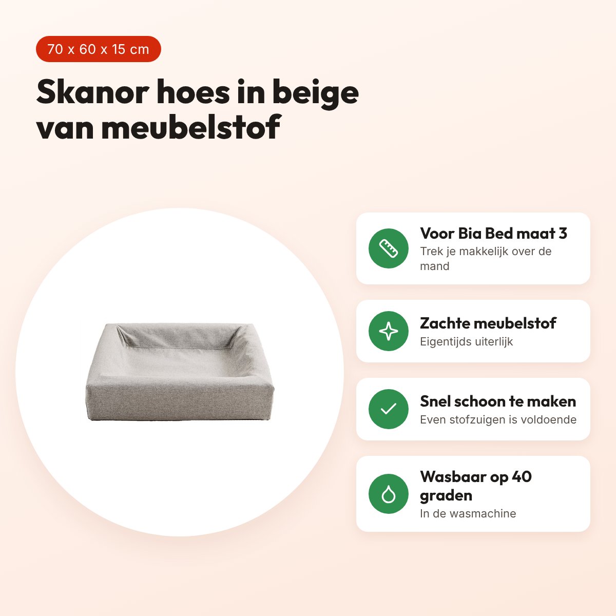 Bia Bed Skanor hoes hondenmand beige 70 x 60 x 15 cm – maat 3 – voordelen