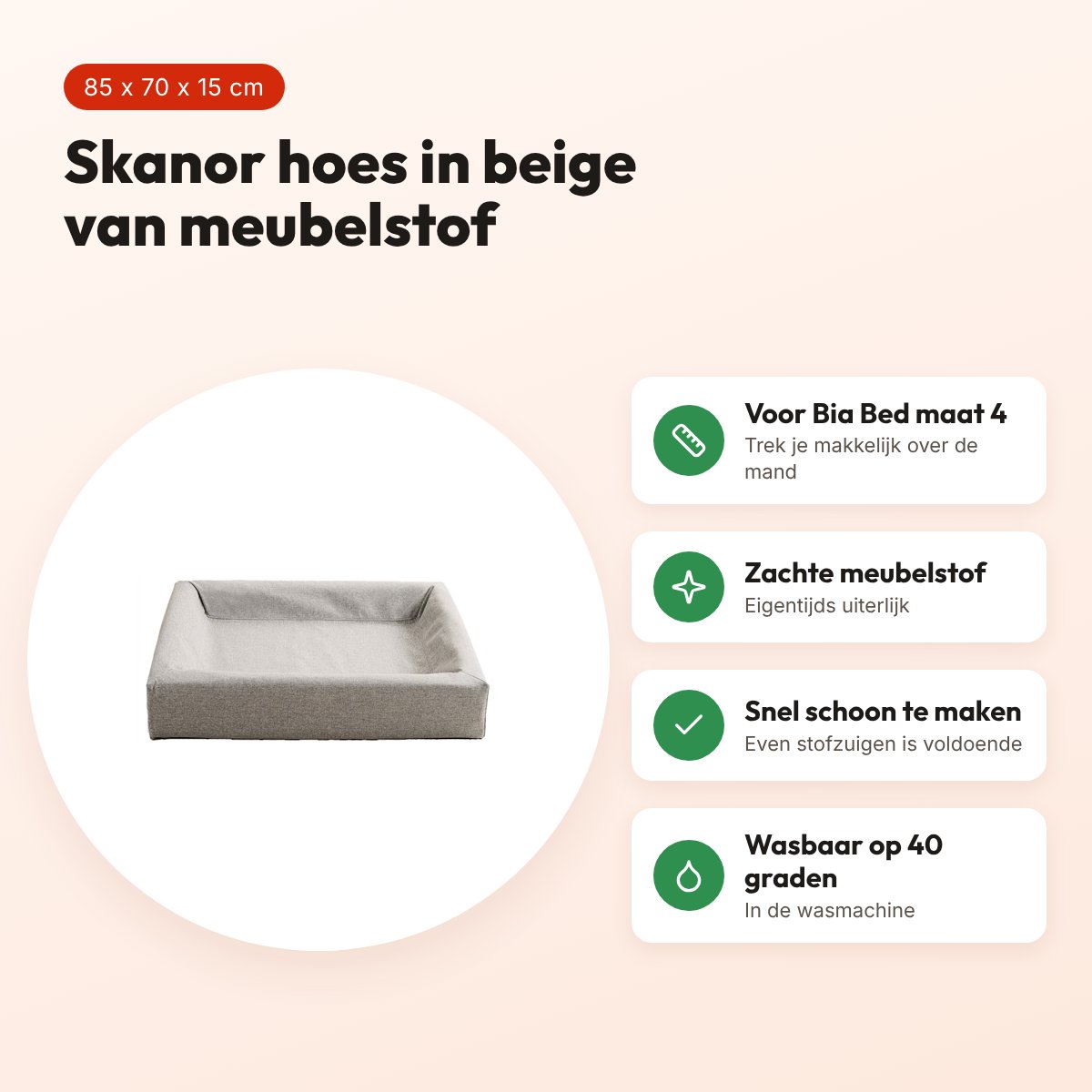 Bia Bed Skanor hoes hondenmand beige 85 x 70 x 15 cm – maat 4 – voordelen