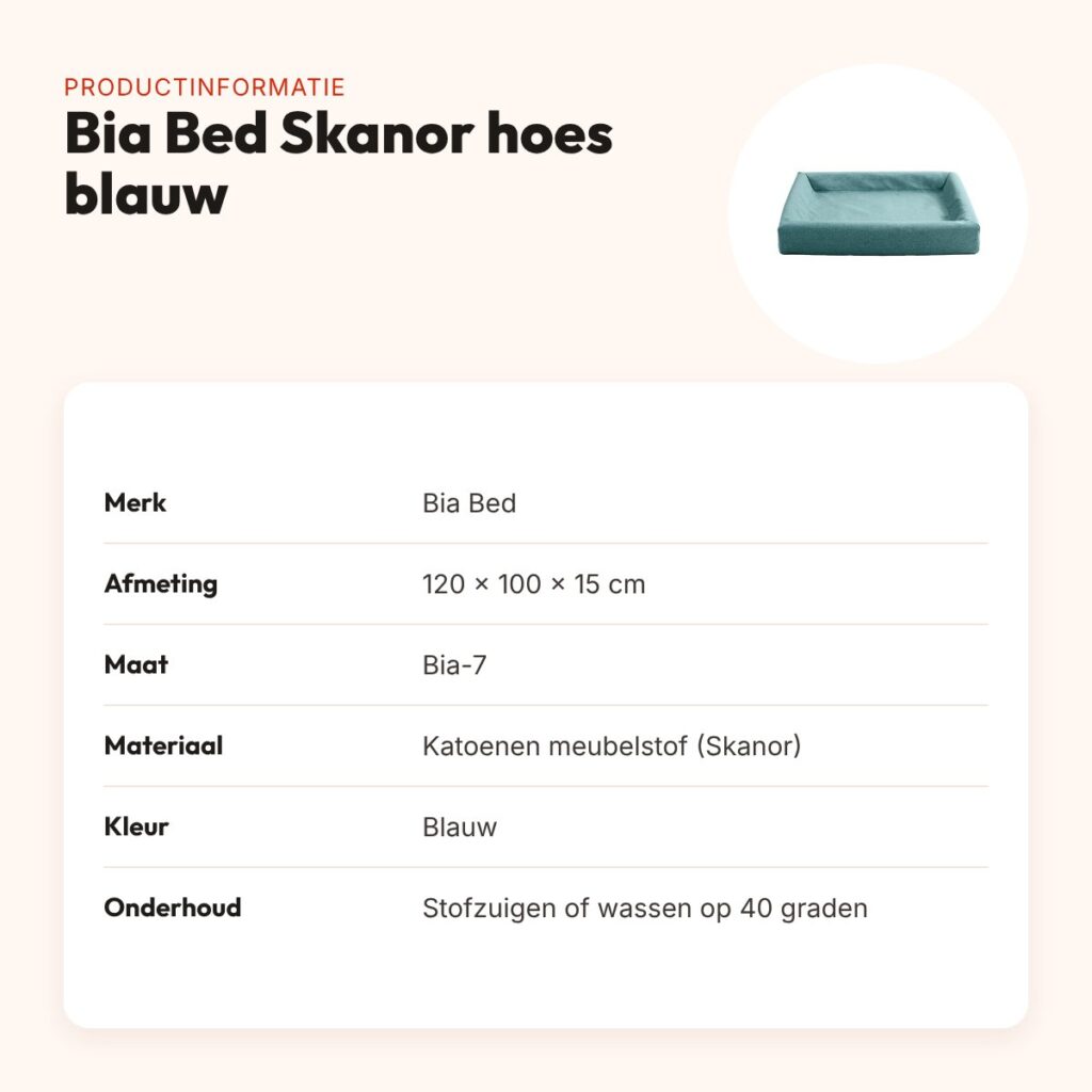 Bia Bed Skanor hoes hondenmand blauw 120 x 100 x 15 cm – maat 7 – productinformatie