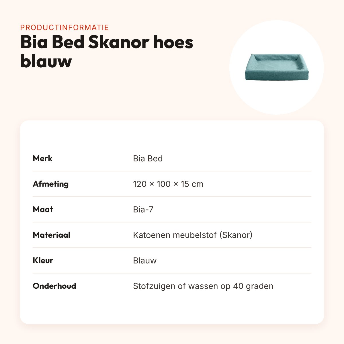 Bia Bed Skanor hoes hondenmand blauw 120 x 100 x 15 cm – maat 7 – productinformatie