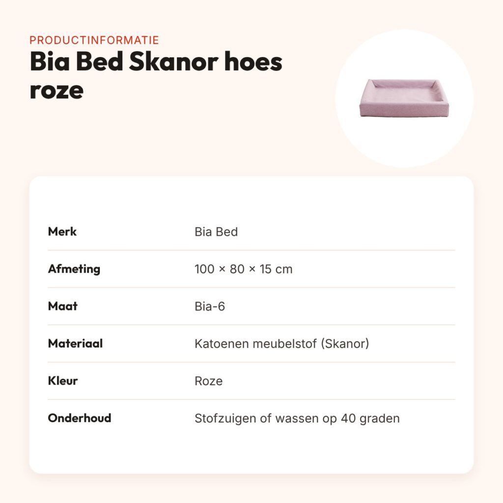 Bia Bed Skanor hoes hondenmand roze 100 x 80 x 15 cm – maat 6 – productinformatie