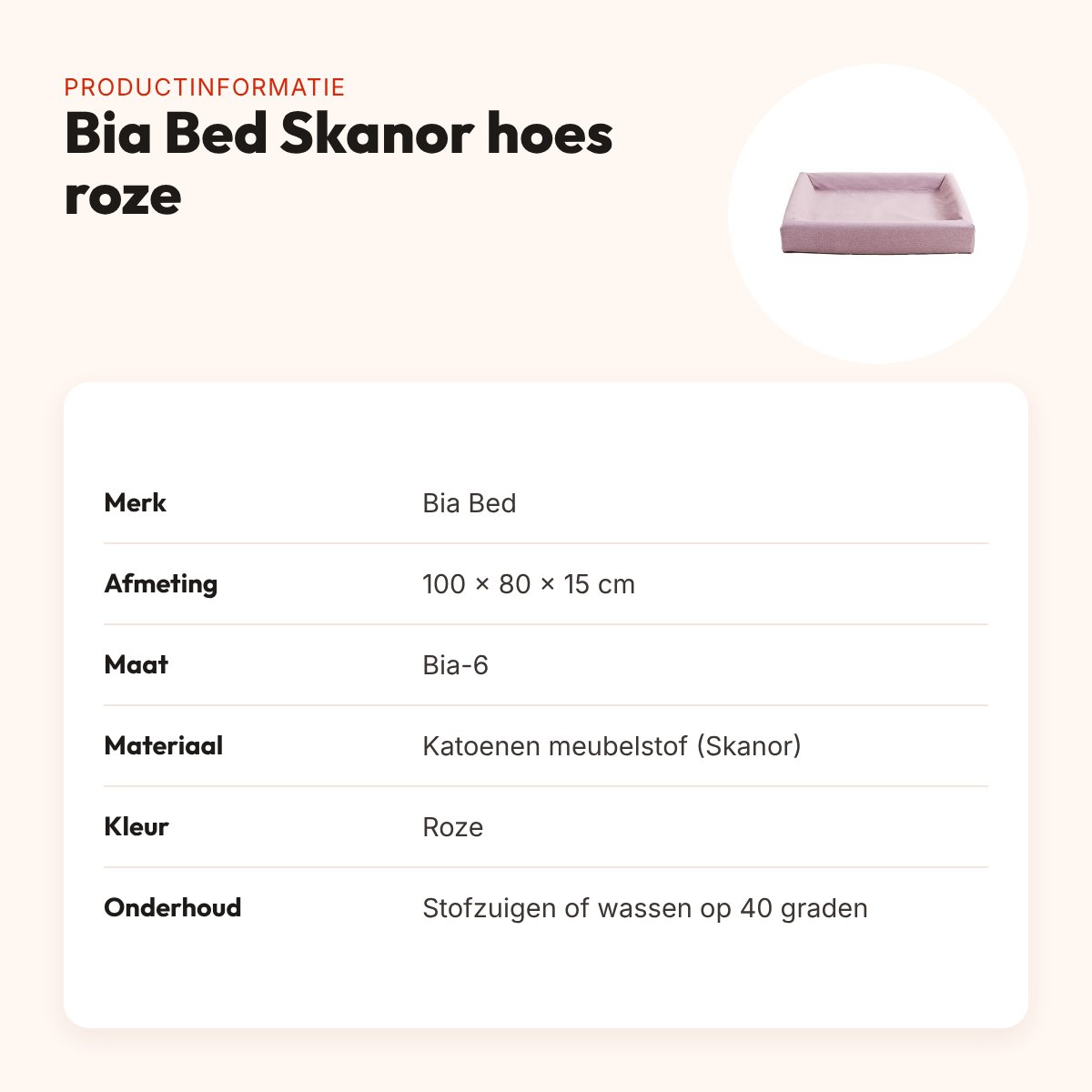 Bia Bed Skanor hoes hondenmand roze 100 x 80 x 15 cm – maat 6 – productinformatie