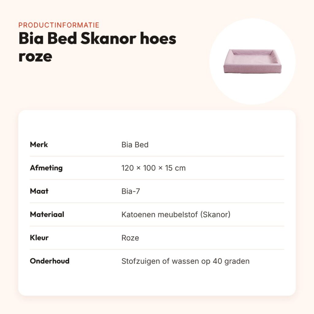 Bia Bed Skanor hoes hondenmand roze 120 x 100 x 15 cm – maat 7 – productinformatie