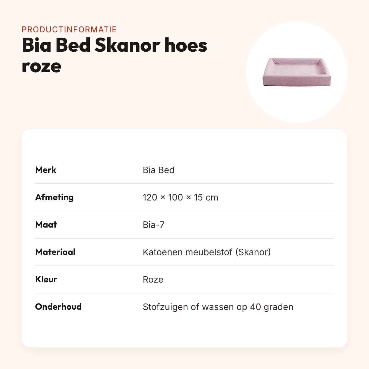 Bia Bed Skanor hoes hondenmand roze 120 x 100 x 15 cm – maat 7 – productinformatie