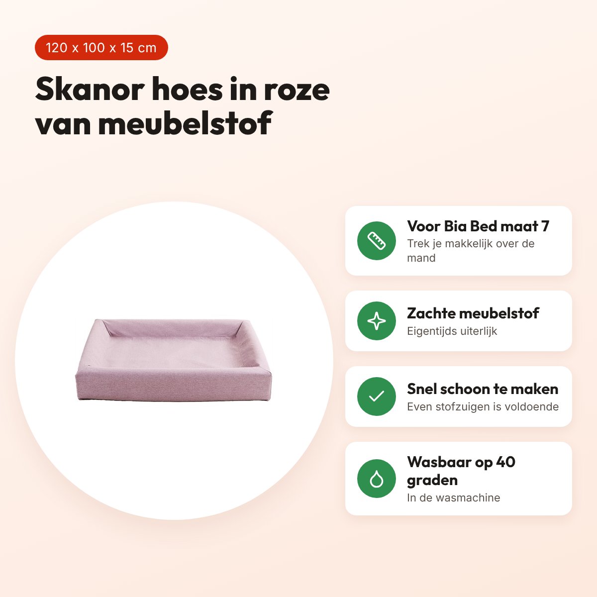 Bia Bed Skanor hoes hondenmand roze 120 x 100 x 15 cm – maat 7 – voordelen