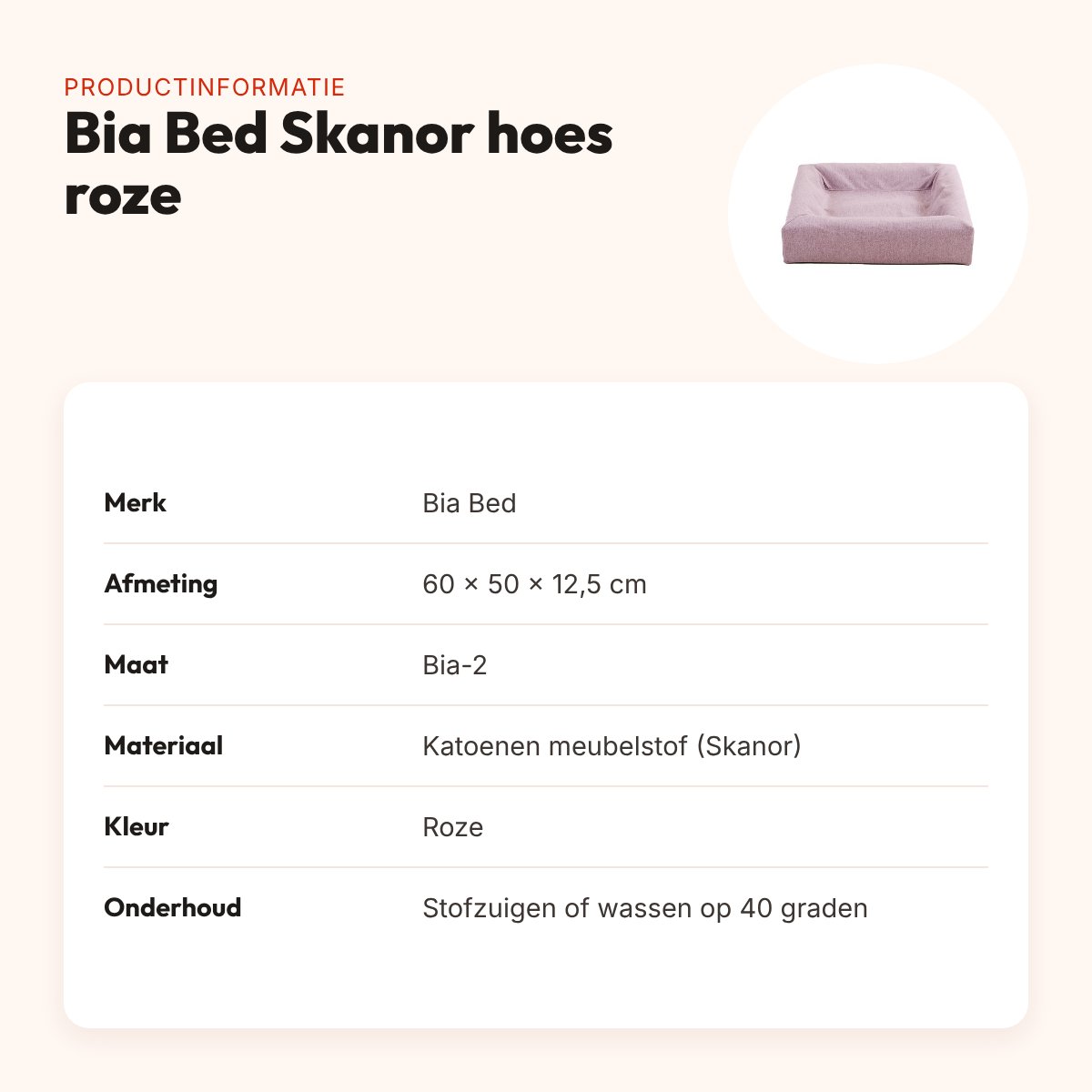 Bia Bed Skanor hoes hondenmand roze 60 x 50 x 12,5 cm – maat 2 – productinformatie
