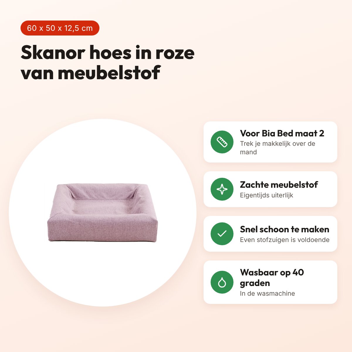 Bia Bed Skanor hoes hondenmand roze 60 x 50 x 12,5 cm – maat 2 – voordelen