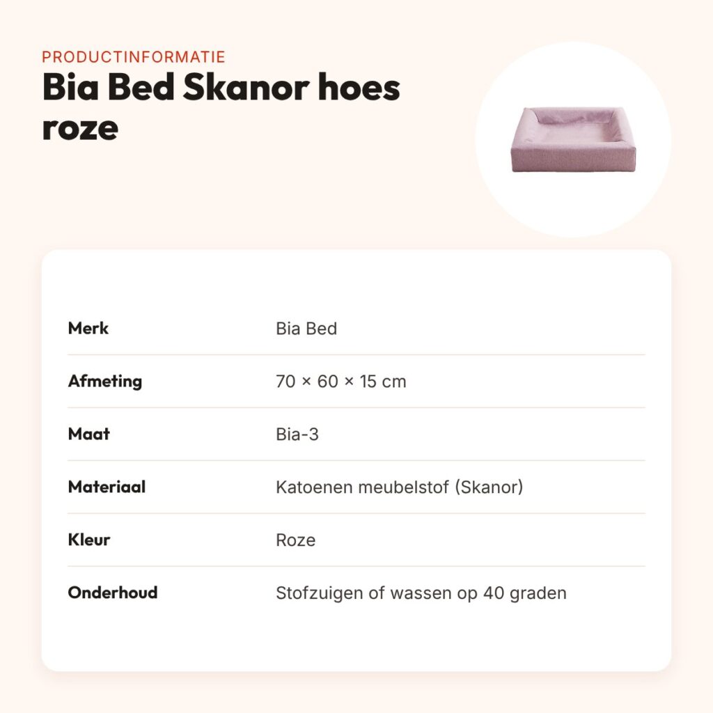 Bia Bed Skanor hoes hondenmand roze 70 x 60 x 15 cm – maat 3 – productinformatie