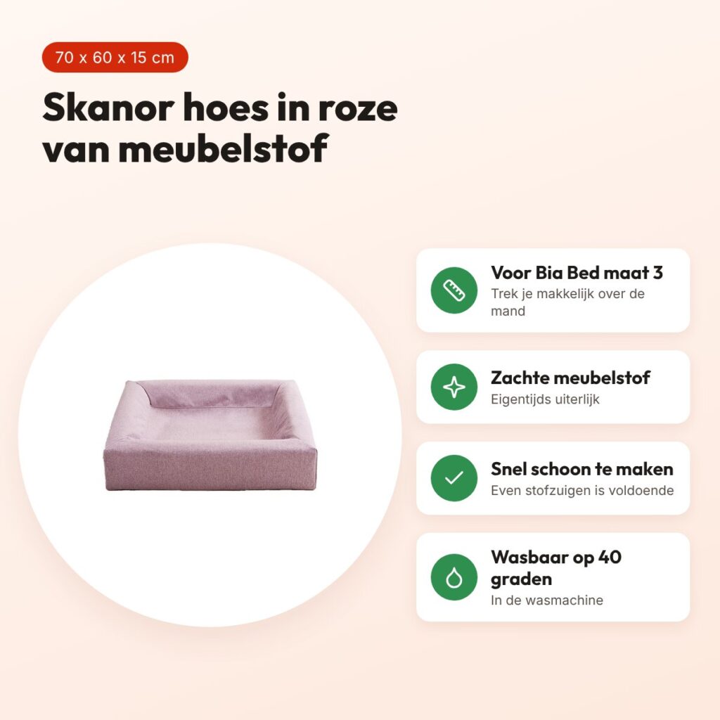 Bia Bed Skanor hoes hondenmand roze 70 x 60 x 15 cm – maat 3 – voordelen