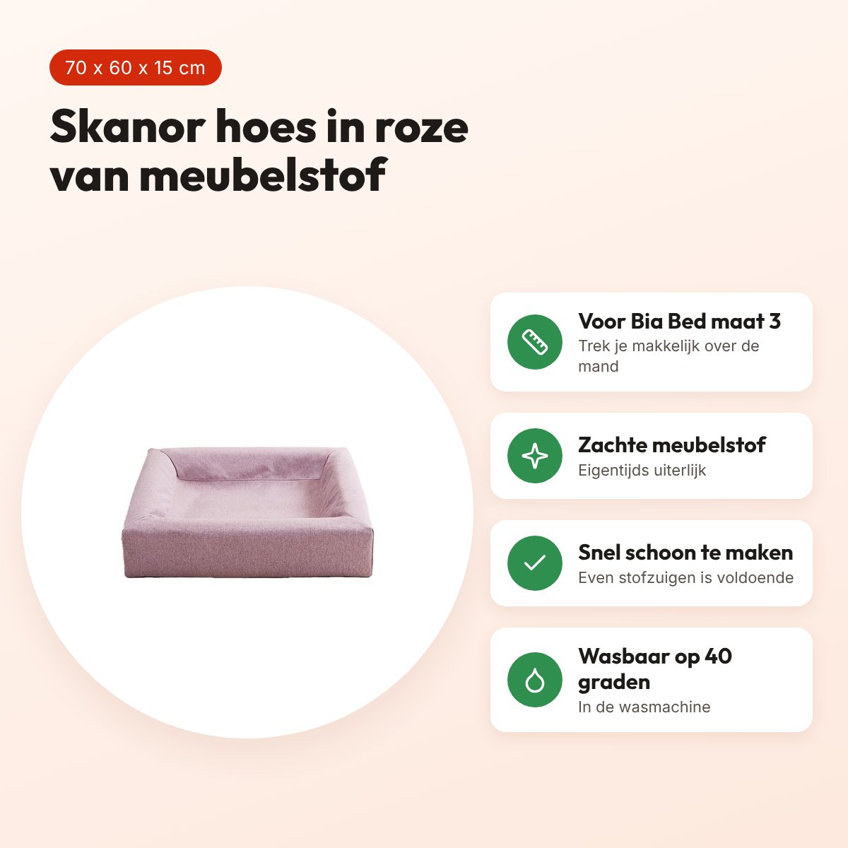 Bia Bed Skanor hoes hondenmand roze 70 x 60 x 15 cm – maat 3 – voordelen