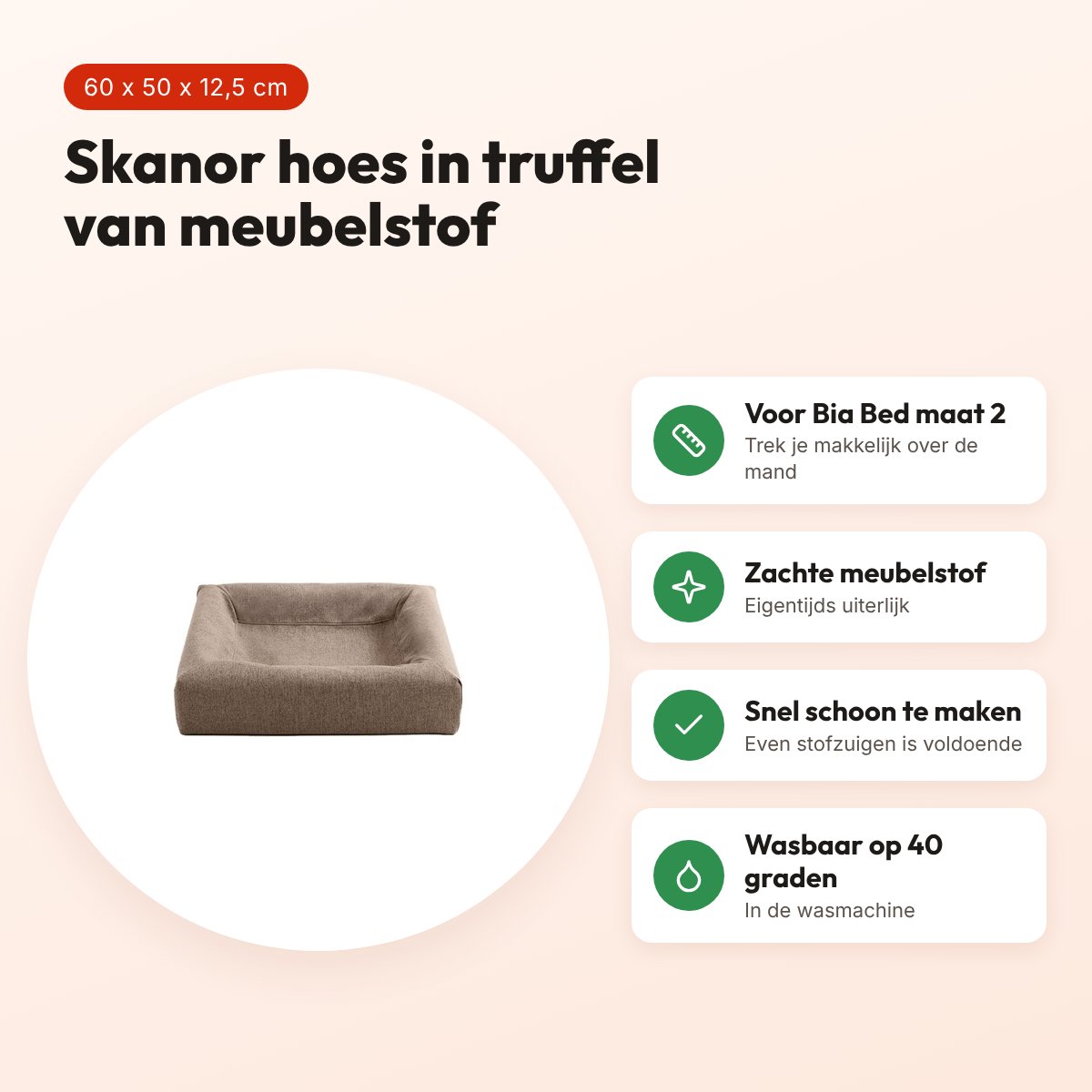 Bia Bed Skanor hoes hondenmand truffel 60 x 50 x 12,5 cm – maat 2 – voordelen