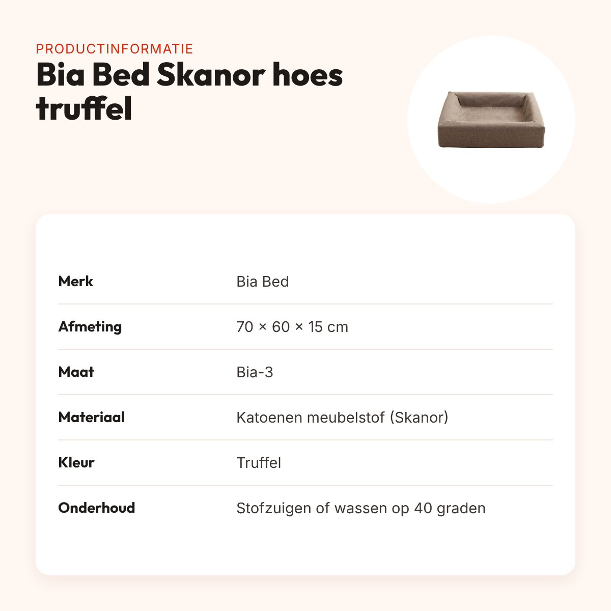 Bia Bed Skanor hoes hondenmand truffel 70 x 60 x 15 cm – maat 3 – productinformatie