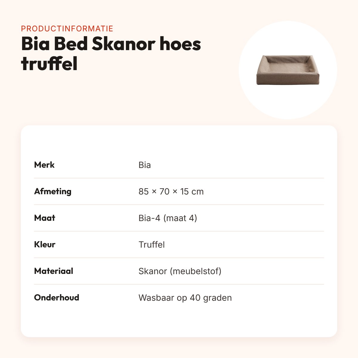 Bia Bed Skanor hoes hondenmand truffel 85 x 70 x 15 cm – maat 4 – productinformatie