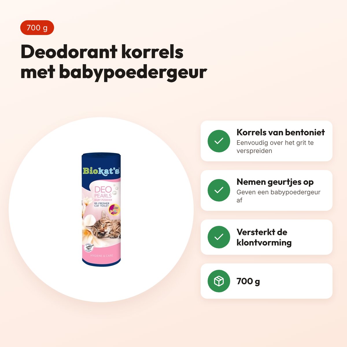 Biokat's Deo Pearls Baby Powder 700 g – kattenbakdeodorant korrels – voordelen