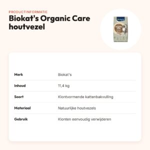 Biokat's kattenbakvulling Organic Care houtvezel 11,4 kg – klontvormend – productinformatie