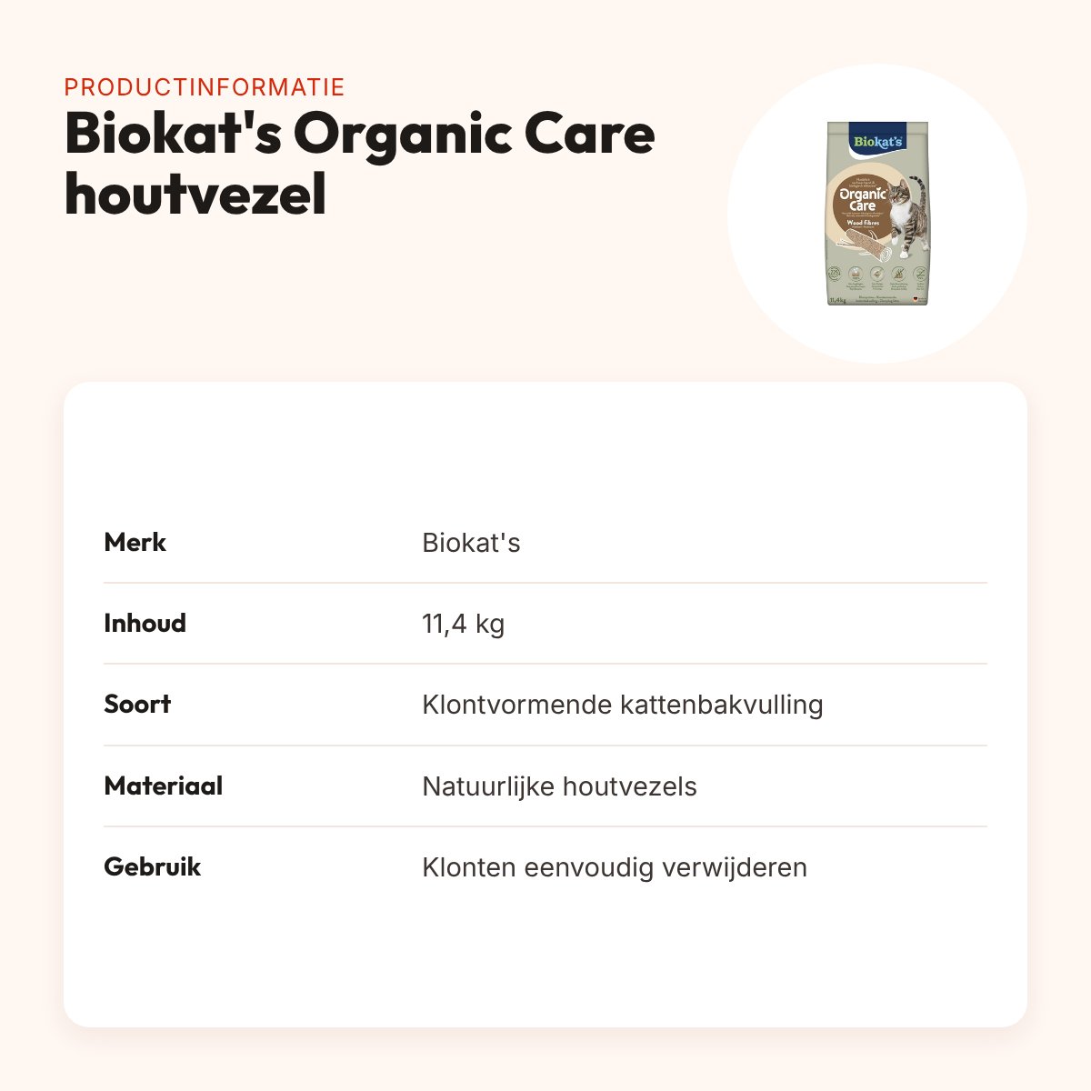 Biokat's kattenbakvulling Organic Care houtvezel 11,4 kg – klontvormend – productinformatie