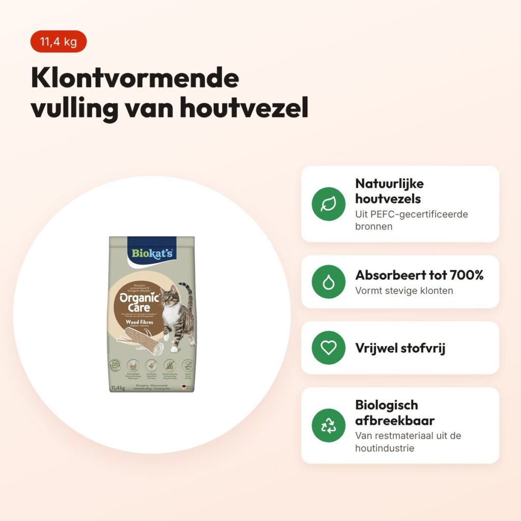 Biokat's kattenbakvulling Organic Care houtvezel 11,4 kg – klontvormend – voordelen