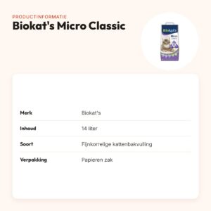 Biokat's Micro Classic kattenbakvulling fijnkorrelig 14 liter – productinformatie