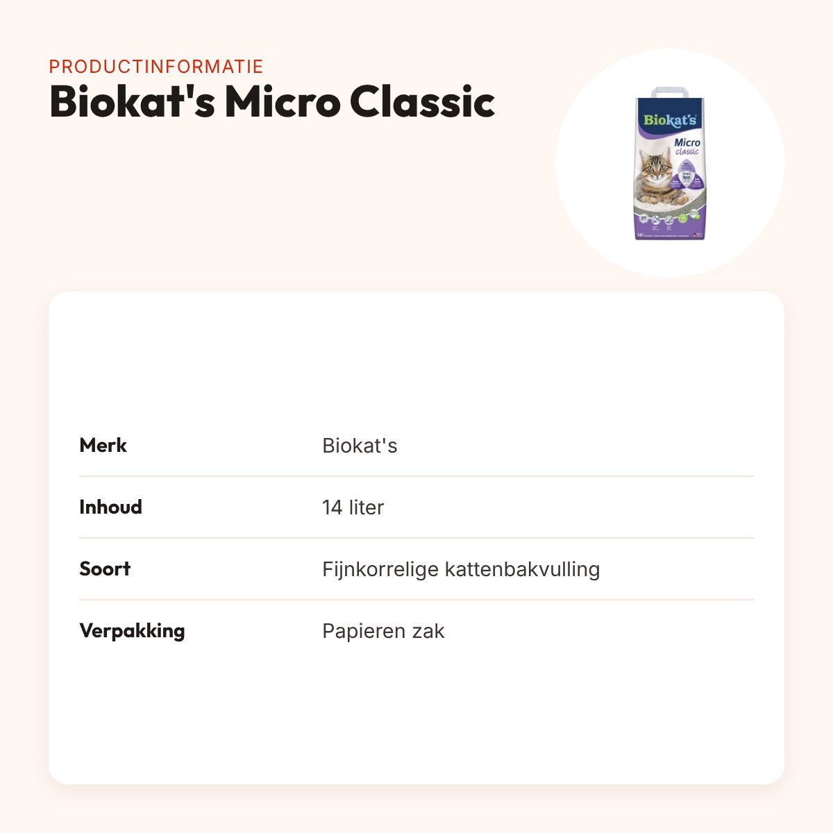 Biokat's Micro Classic kattenbakvulling fijnkorrelig 14 liter – productinformatie