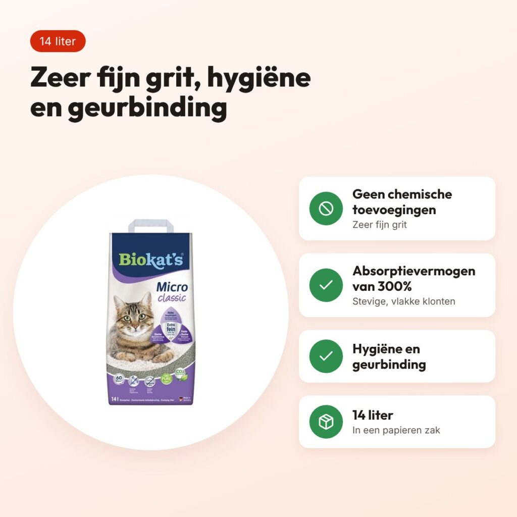Biokat's Micro Classic kattenbakvulling fijnkorrelig 14 liter – voordelen