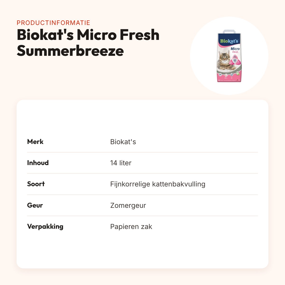 Biokat's Micro Fresh Summerbreeze kattenbakvulling fijnkorrelig 14 liter – productinformatie